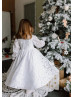 Long Sleeves Beaded White Lace Tulle Flower Girl Dress